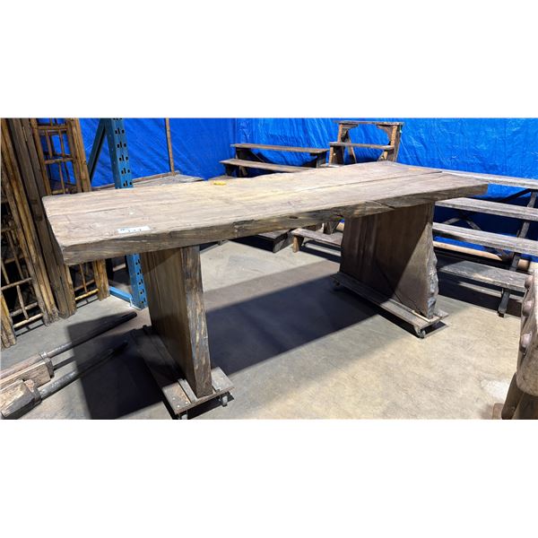 LARGE RUSTIC TIMBER PLANK RECTANGULAR TABLE - APPROX. 8FT X 2 1/2FT X 3FT TALL