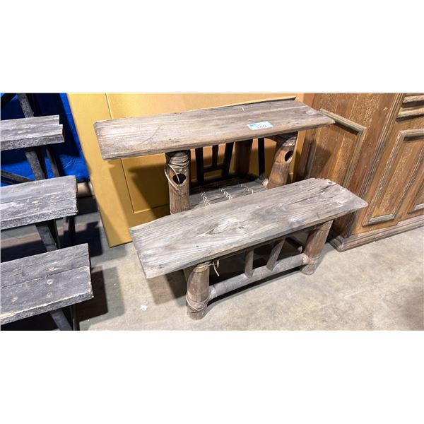 RUSTIC WOODEN 2 TIER DISPLAY STAND