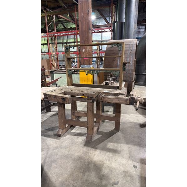 RUSTIC WOODEN WOOD WORKERS WORK BENCH