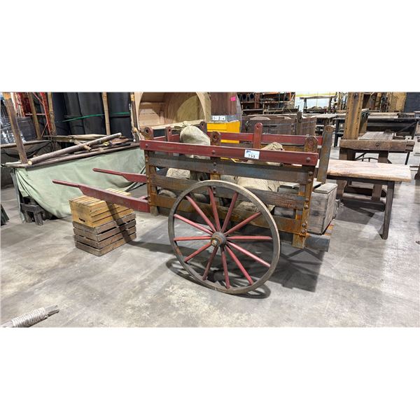 PAINTED METAL RUSTIC LOOK HAND PULL CART WITH SHOW PROP CARGO