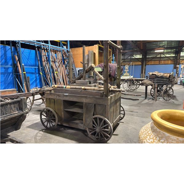 LARGE RUSTIC WOODEN VENDERS MARKET CART - APPROX. 6FT LONG X 5FT WIDE