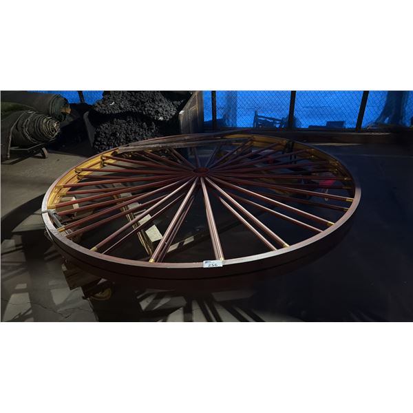 TWO VERY LARGE METAL WHEELS