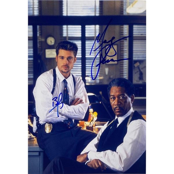 Seven Brad Pitt and Morgan Freeman facsimile signed movie photo