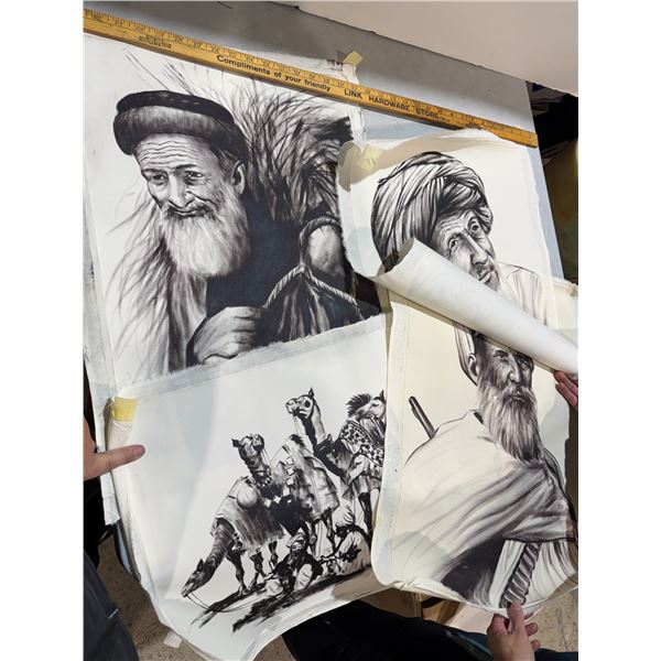 4 original charcoal sketches