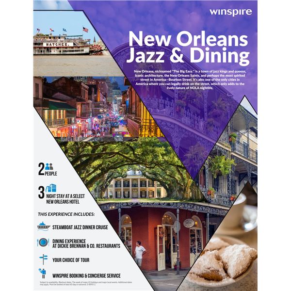 NEW ORLEANS JAZZ & DINING, 3 NIGHT STAY FOR 2 PLUS EXPERIENCES
