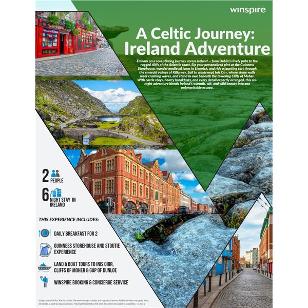 IRELAND CELTIC JOURNEY 6 NIGHTS FOR 2 WITH TOP EXPERIENCES