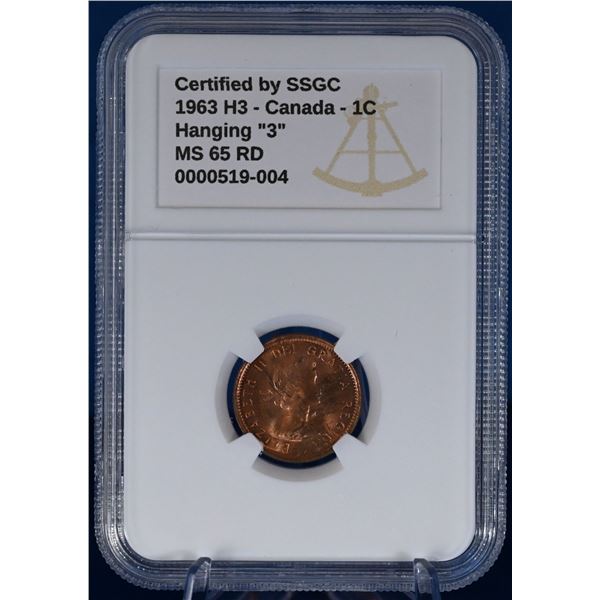 Canada 1963 1 Cent SSGC MS 65 RD Hanging "3"
