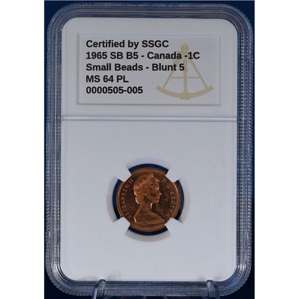 Canada 1965 1 Cent SSGC Small Beads, Blunt 5 MS 64 RD PL