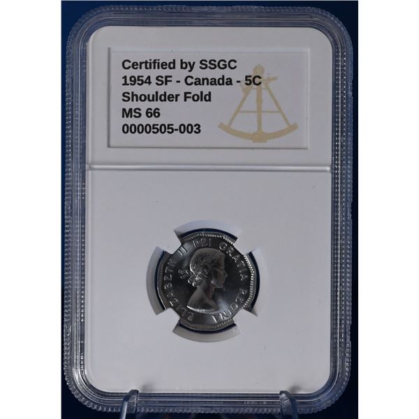 Canada 1954 5 Cent SSGC MS 66 Shoulder Fold