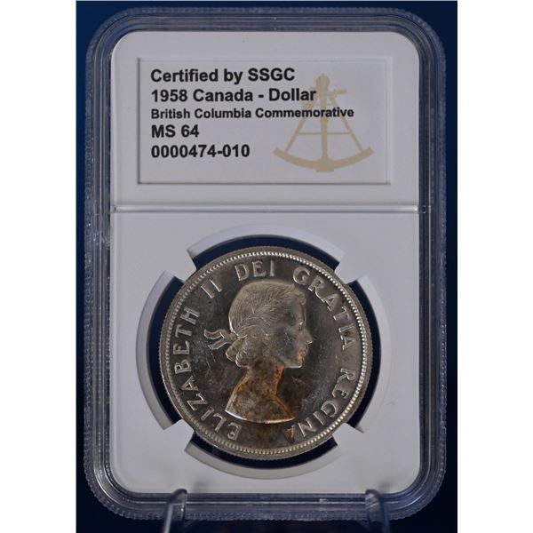 Canada 1958 1 Dollar SSGC MS 63 BC Commemorative