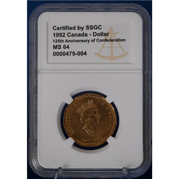 Canada 1992 1 Loonie Dollar SSGC MS 64 125th Anniversary of Confederation