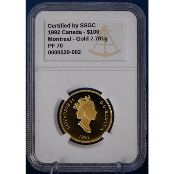 Canada 1992 100 Dollar Gold SSGC PF 70 Montreal Commemorative