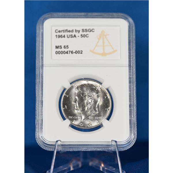 USA 1964 Silver Kennedy Half Dollar SSGC MS 65