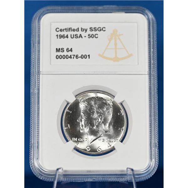 USA 1964 Silver Kennedy Half Dollar SSGC MS 64