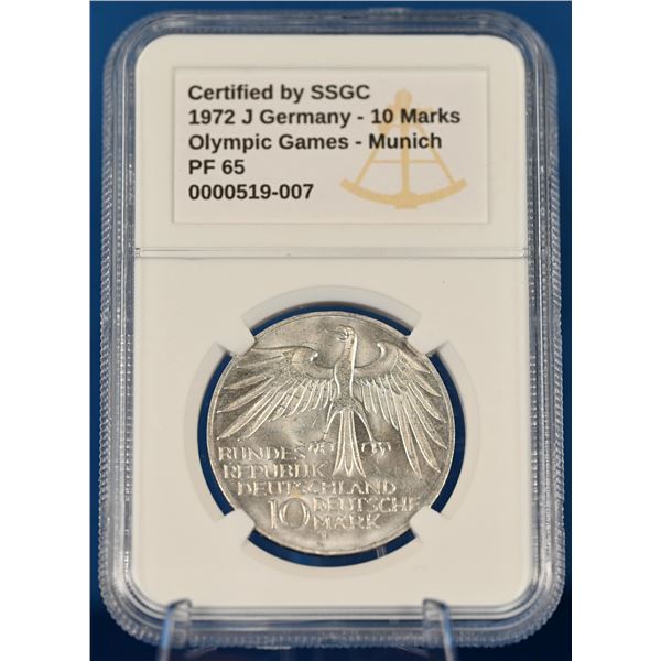 FRG 1972 SSGC PF 65 Munich Olympic Games, reverse "Munich Olympic Stadium" (.625, 9.69g ASW)