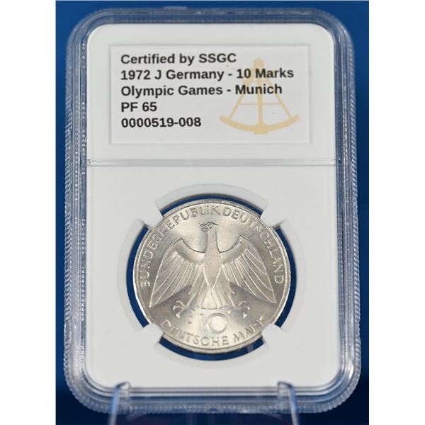 FRG 1972 SSGC PF 65 Munich Olympic Games, reverse "Partial view of the Olympic Rings" (.625, 9.69g A