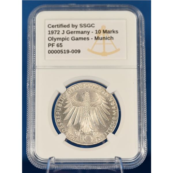 FRG 1972 SSGC PF 65 Munich Olympic Games,  reverse "Athletes" (.625, 9.69g ASW)
