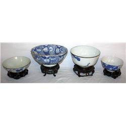 4 Vintage Asian Bowls and Stands