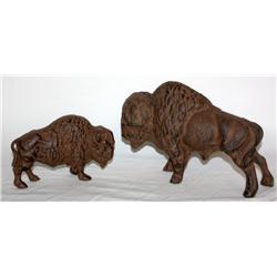 2 Vintage Cast Iron Buffalos