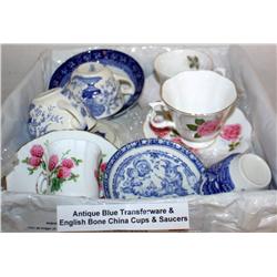 Lot of Antique Blue Tranferware & Bone China