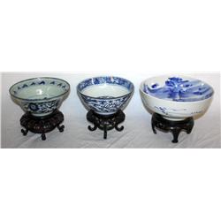 3 Vintage Asian Bowls and Stands