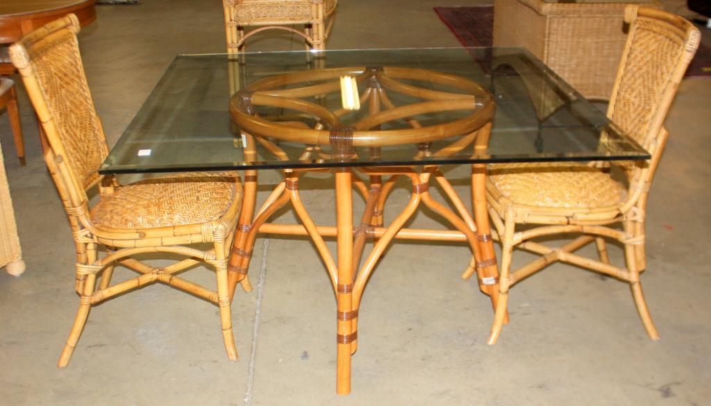 Glass Top Bamboo Table and 2 Chairs