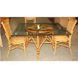 Glass Top Bamboo Table and 2 Chairs