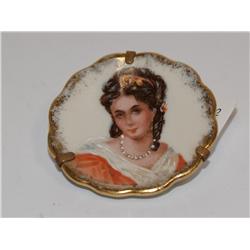 Limoges Victorian Portrait pin Circa 1890's