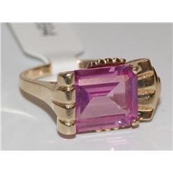 AAA Chatham Pink Sapphire Emerald Cut Ladies Ring