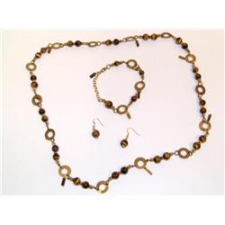 Vintage Tiger Eye Necklace, Bracelet, & Earrings