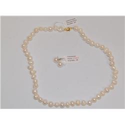 Genuine White Pearls Necklace & Earrings 8-9mm