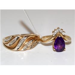 Diamonds Wedding Band & Amethyst Ladies Ring