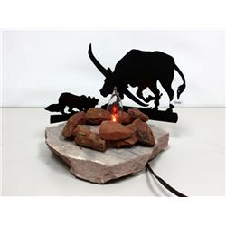 Red Sand Stone Shadow Lamp Texas Long Horn & Dog