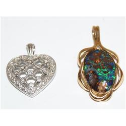 Diamonds Heart Pendant & Black Opal Pendant