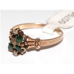 Antique 1890's 14K Gold Ring W/Emeralds & Diamonds