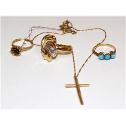 Lot Of 14K Gold Rings & Necklace 9.6g