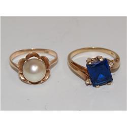 AAA Chatham Sapphire Ring & White Pearl Ring
