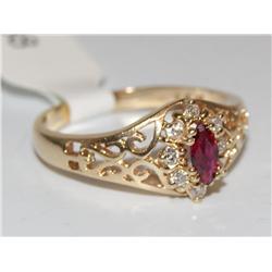 14K Gold Ring With Diamonds & Ruby