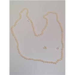 Genuine White Pearls Necklace & Earrings 8-9mm