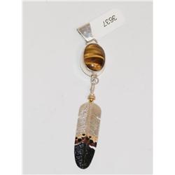 Authentic Navajo Sterling Tiger Eye & Feather Pend