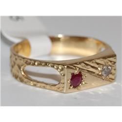 14K Gold Mens Ring With Ruby & Diamond
