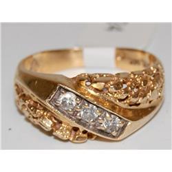 14K Gold Nugget With .25ctw Diamonds Ring