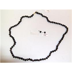 Genuine Black Pearls Necklace & Earrings 7-8mm