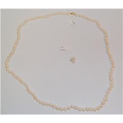Genuine White Pearls Necklace & Earrings 8-9mm
