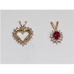 14K Gold Pendants With Diamonds & Ruby