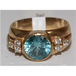 AAA Blue Topaz & Diamonds Hand Made Ladies Ring