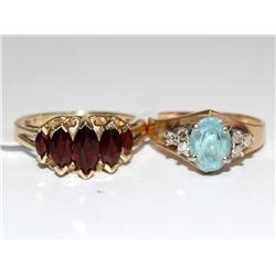 AAA Blue Topaz & Garnet Ladies Ring