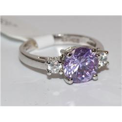 Sterling Silver Ring With Amethyst & CZ