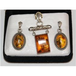 Sterling Silver & Baltic Amber Earrings & Pendant