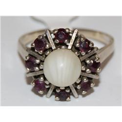AAA Garnet & Pearl Cluster Ladies Ring